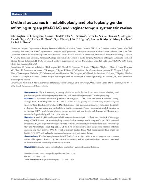 Outcomes Following Gender Affirming Phalloplasty: A Systematic .